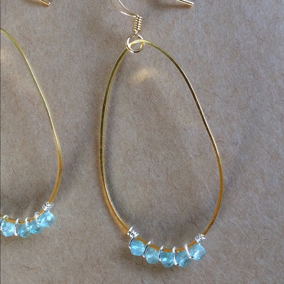 New natural Aquamarine Beaded Gold Plated Earrings - Picture 2 of 5